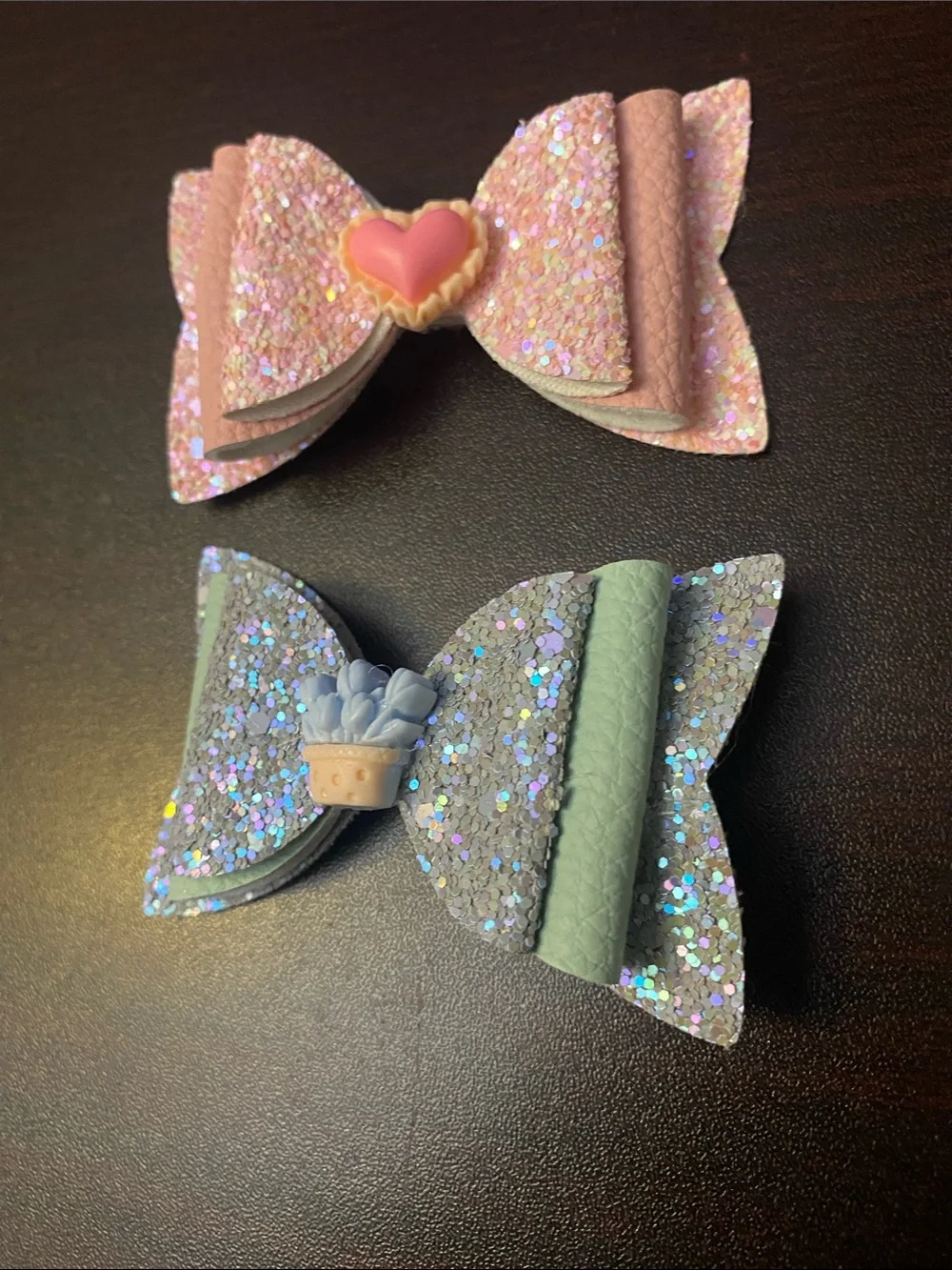 Glitter Bow Hair Clips for Kids - Pink & Mint